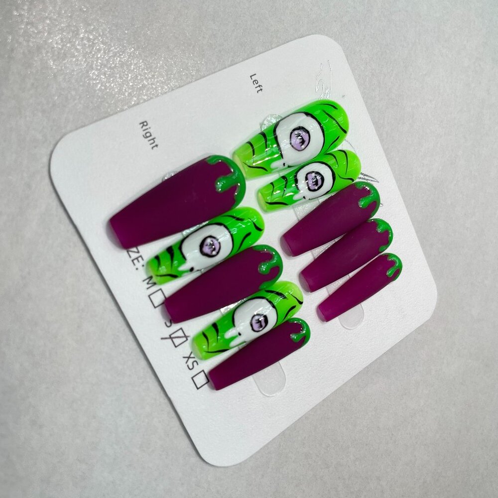 Halloween MrQ Spooky/ Florescent Green Purple Colored Big Horor Eyes long nails